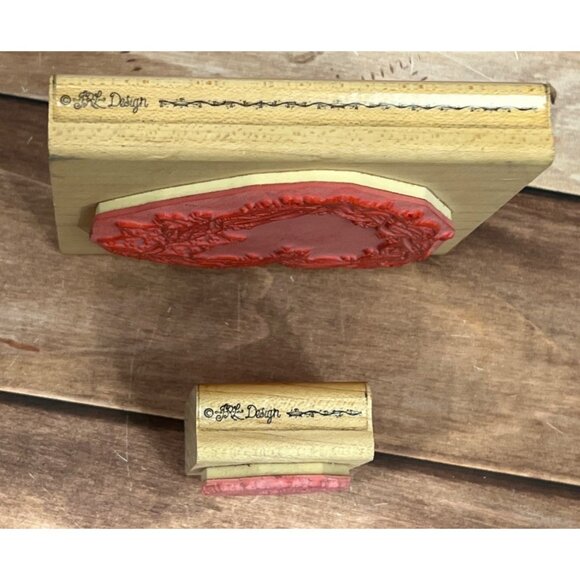 DOTS JRL DESIGN GRAPEVINE & HOLLY BERRY WREATH WOOD MOUNT RUBBER STAMP SET OF 2 - Picture 4 of 7